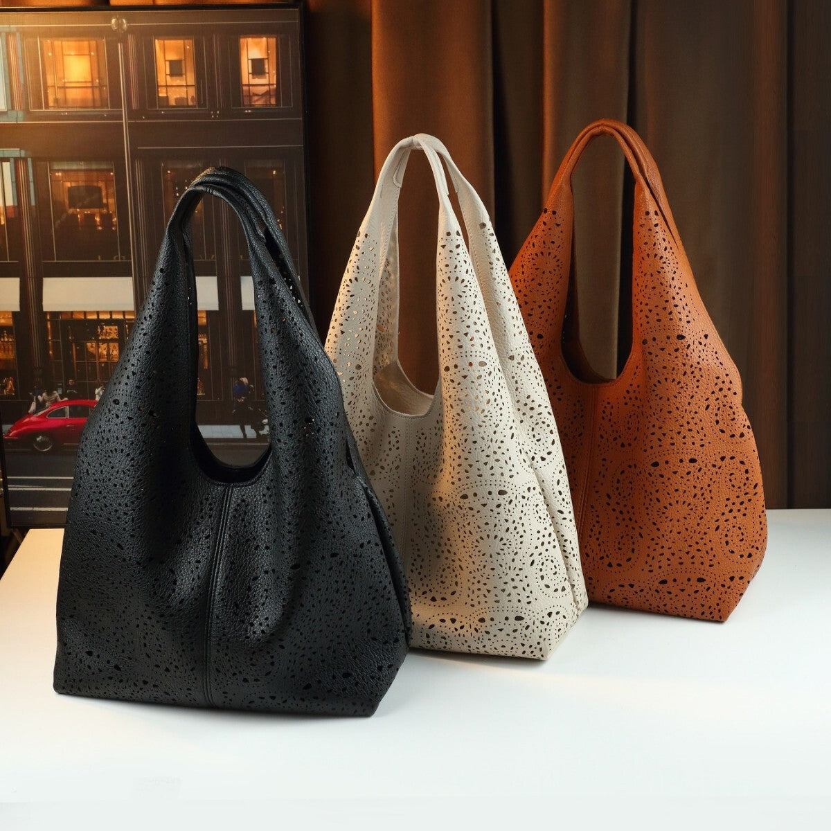 Women's Large-Capacity Commuter Office Cutout Workwear Beach Tote Bag Shoulder Crossbody Purse Work and Travel