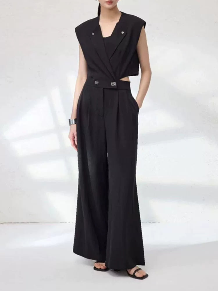 Women's Black Office Sleeveless High-Waist Workwear Two-Piece Set for Wedding Guest Business Casual Travel Weekend At Home Vacation