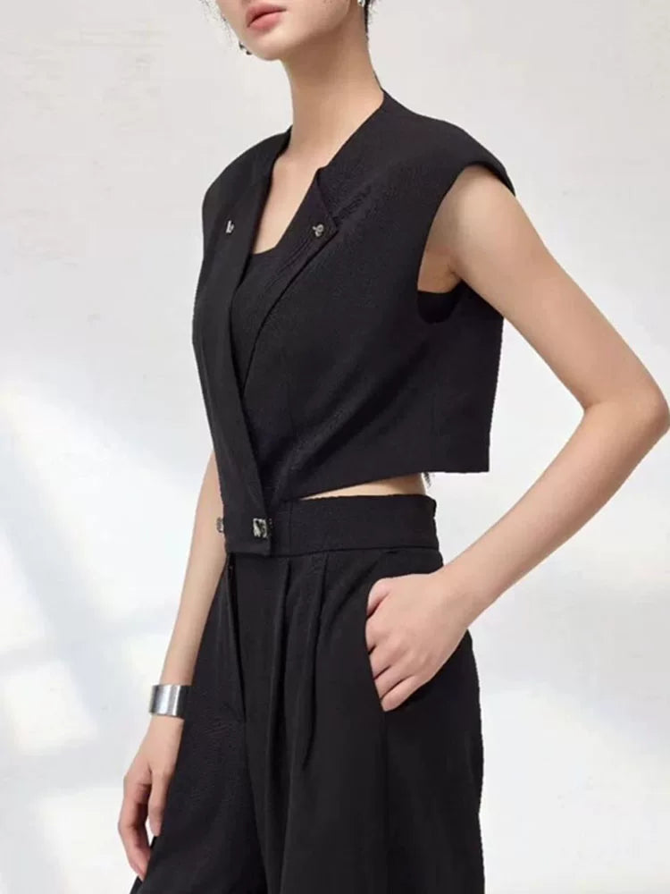 Women's Black Office Sleeveless High-Waist Workwear Two-Piece Set for Wedding Guest Business Casual Travel Weekend At Home Vacation