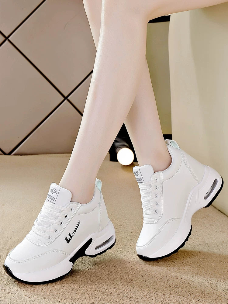 Hidden Lift Chunky Sole White Sneakers for Women