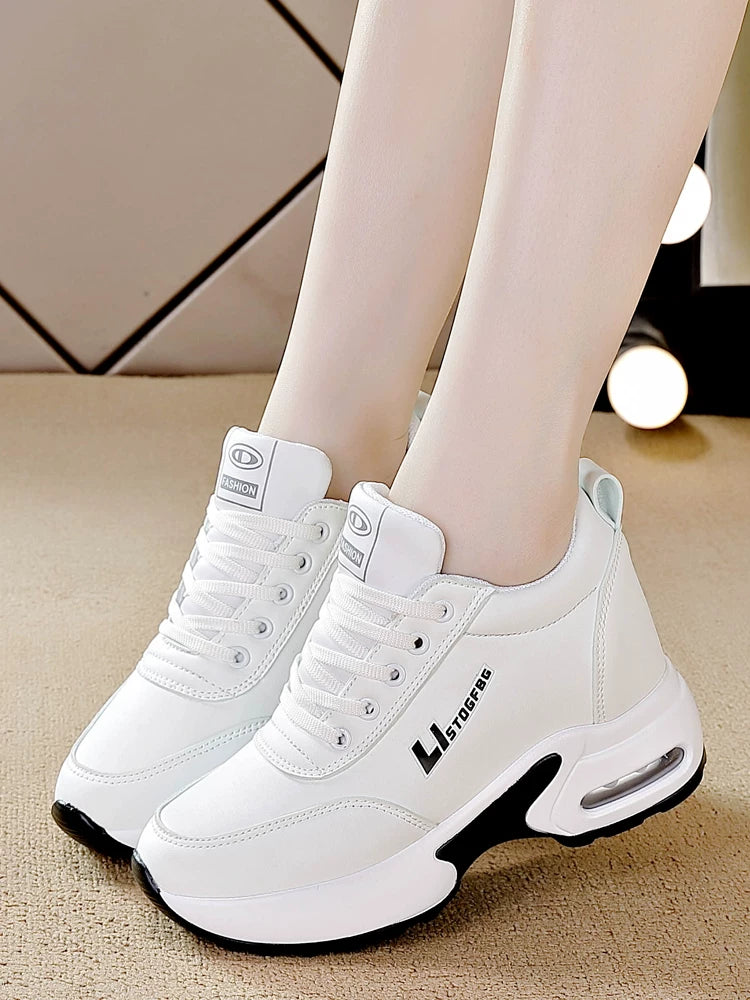 Hidden Lift Chunky Sole White Sneakers for Women