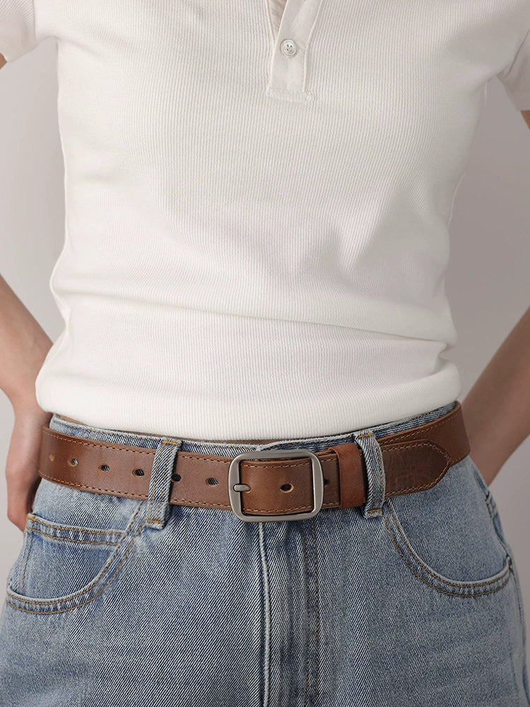 Women's Handcrafted Brown Leather Retro Everyday Jeans Belt for Date Night Gift Party Designer Versatile Office Vacation