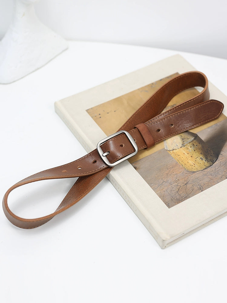 Women's Handcrafted Brown Leather Retro Everyday Jeans Belt for Date Night Gift Party Designer Versatile Office Vacation
