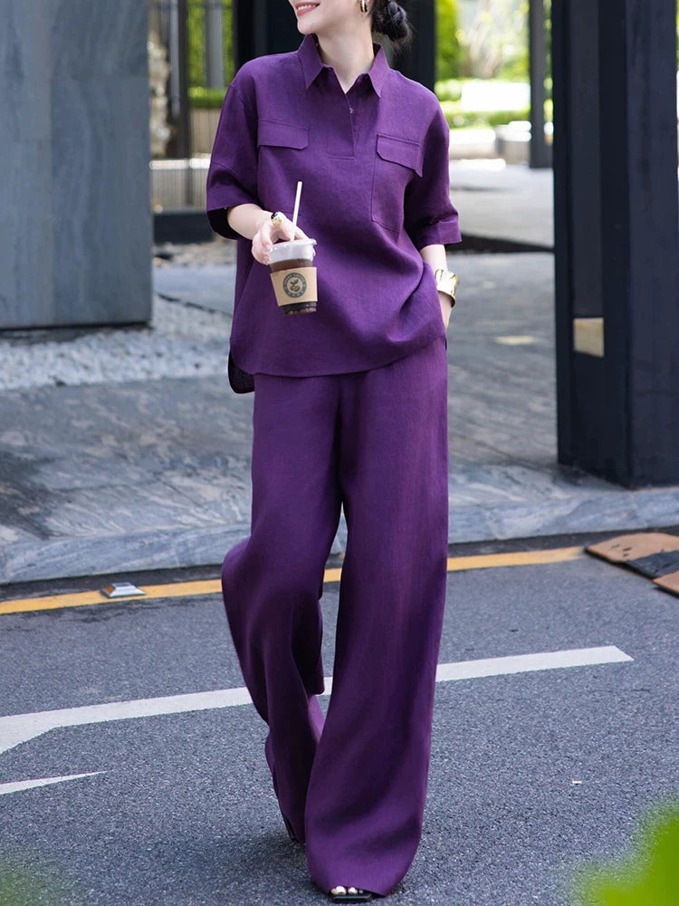 Women's Summer Polo High-Waist Cropped Korean-Style Two-Piece Set for Office Workwear Wedding Guest Business Casual Travel Weekend At Home
