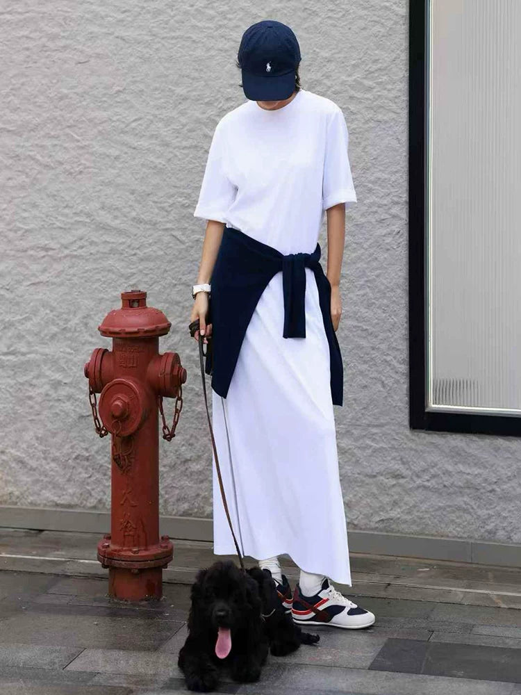Women's Summer White Slit Oversized Cropped Casual Maxi Dress Long Vacation Dress for Wedding Guest Beach Travel Spring Summer Date Night