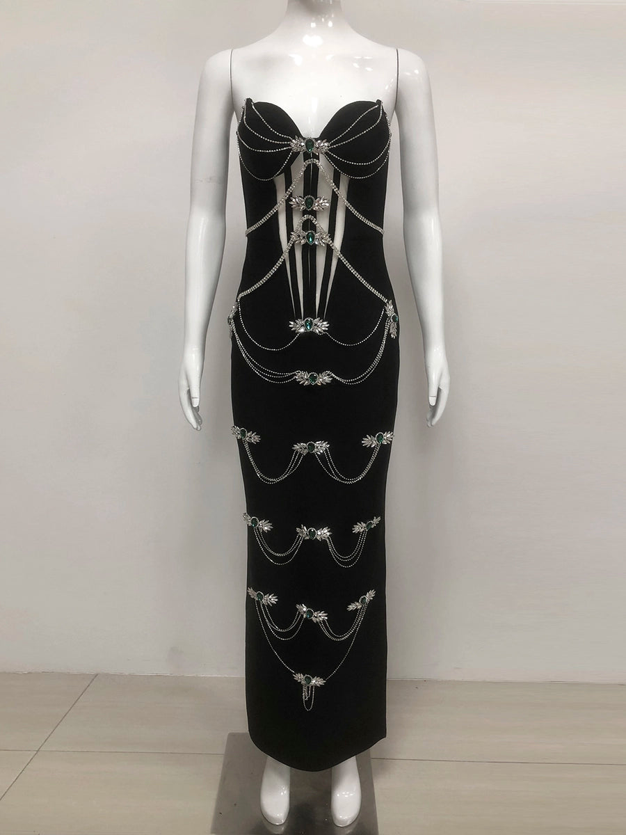 Women's Breathable Mesh Crystal Party Evening Dress Formal Midi Dress for Black Tie Wedding Guest Cocktail Prom Date Night