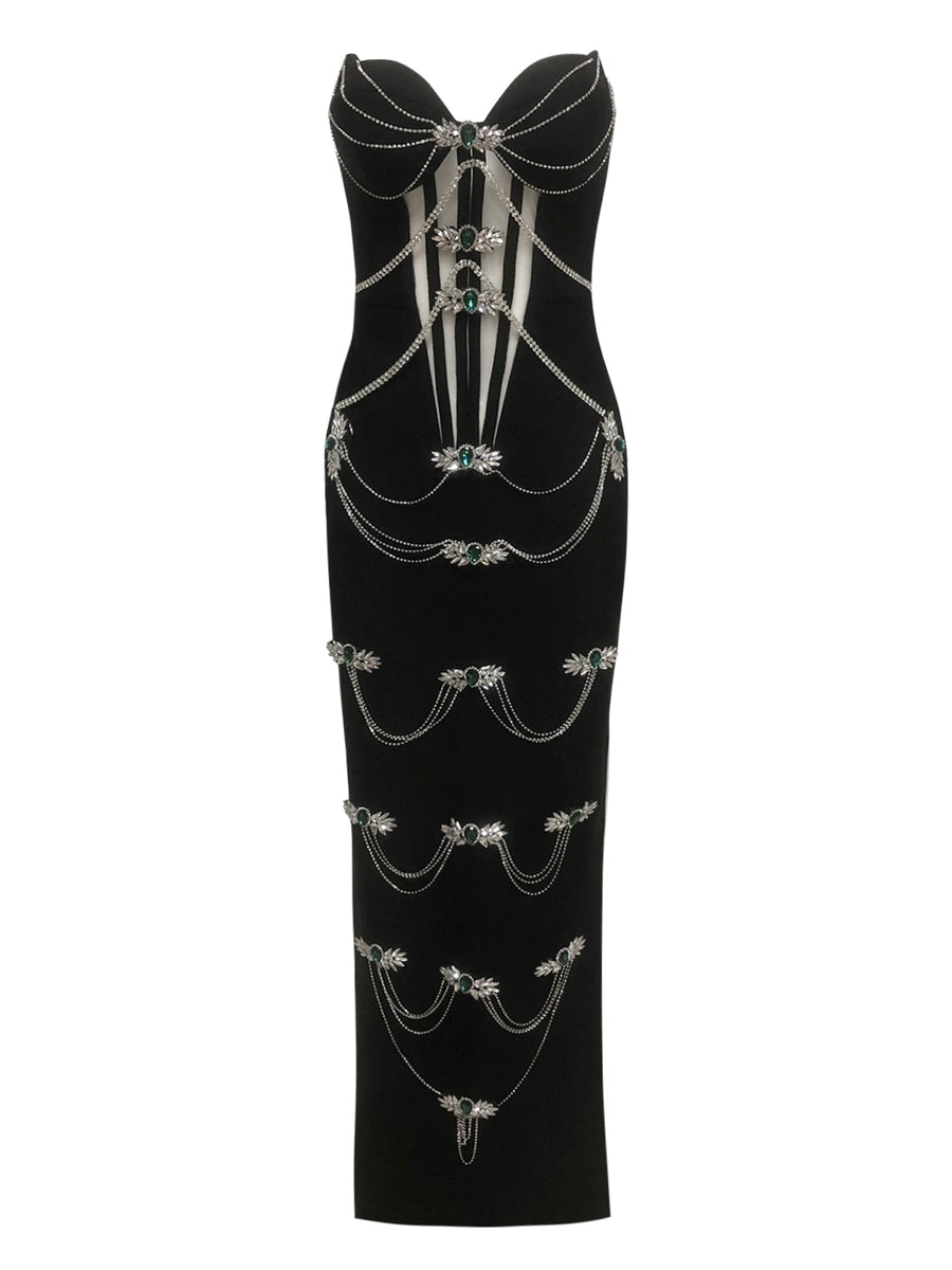 Women's Breathable Mesh Crystal Party Evening Dress Formal Midi Dress for Black Tie Wedding Guest Cocktail Prom Date Night