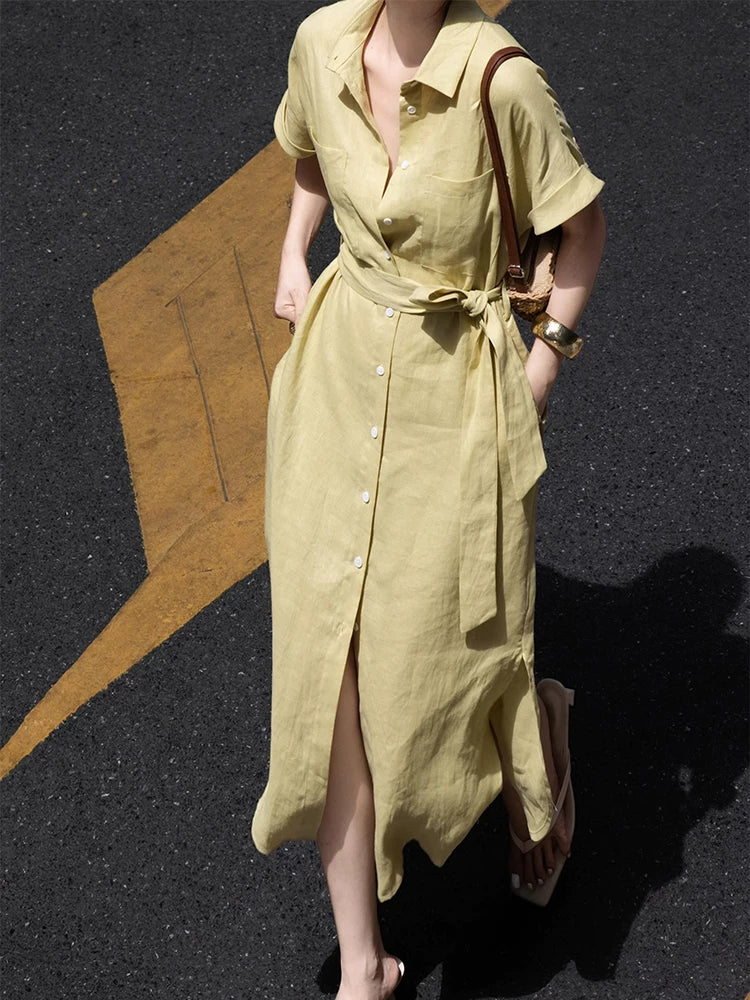 Women's Summer Slim-Waist Slit Maxi Shirt Dress Day Wedding Guest Date Night Business Casual Summer Travel