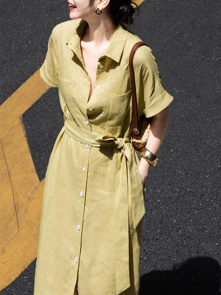 Women's Summer Slim-Waist Slit Maxi Shirt Dress Day Wedding Guest Date Night Business Casual Summer Travel