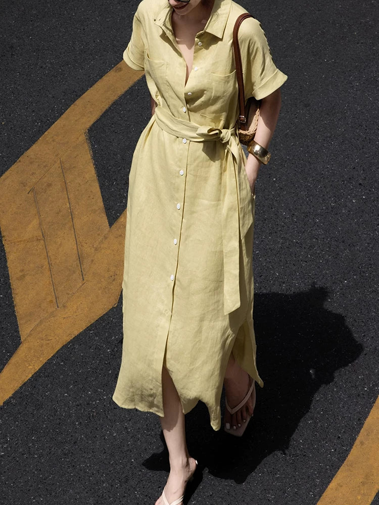 Women's Summer Slim-Waist Slit Maxi Shirt Dress Day Wedding Guest Date Night Business Casual Summer Travel