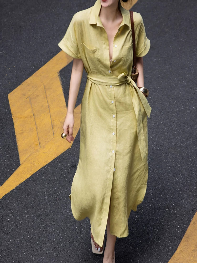 Women's Summer Slim-Waist Slit Maxi Shirt Dress Day Wedding Guest Date Night Business Casual Summer Travel