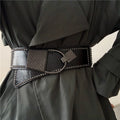 Women's Fall Winter Black Leather Wide Waist Belt Coat Gift Party Everyday Wear Office Date Night