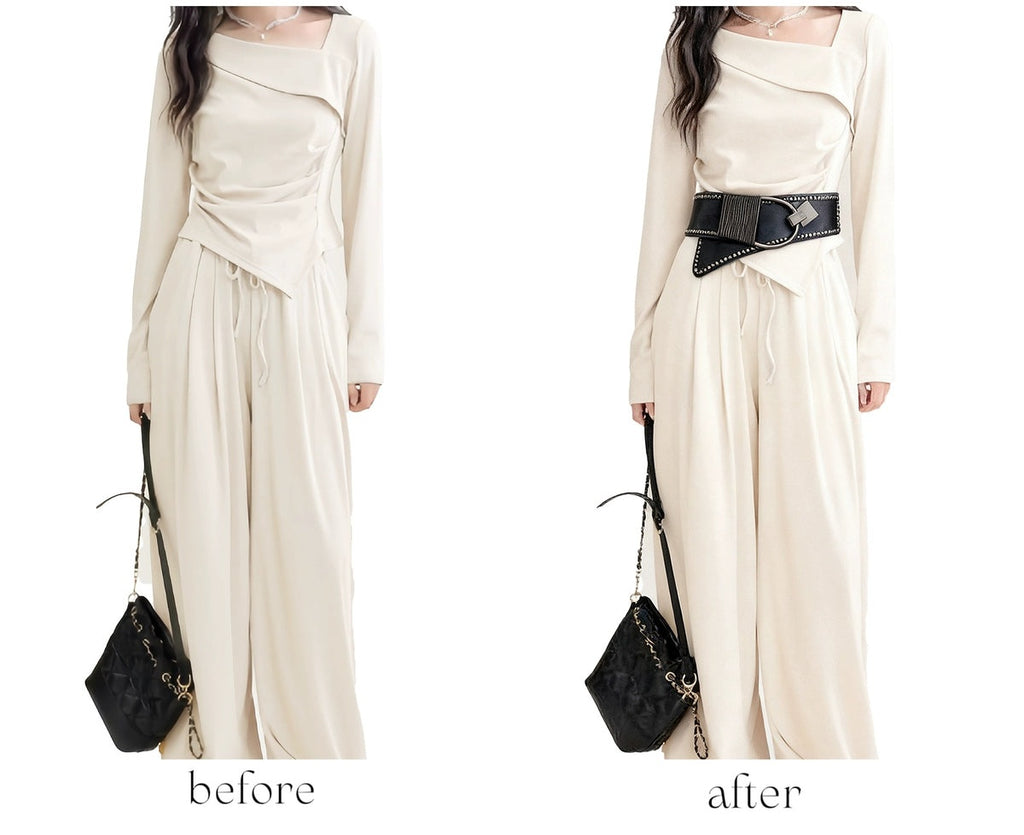 Women's Fall Winter Black Leather Wide Waist Belt Coat Gift Party Everyday Wear Office Date Night