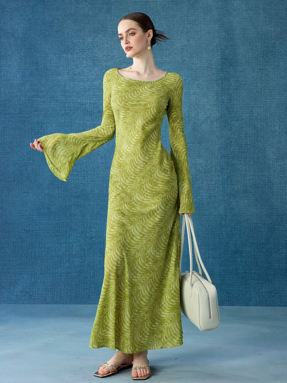 Women's Flare Sleeve Slim-Waist Long Maxi Dress for Beach Vacation Summer Travel Wedding Guest Date Night Holiday Party