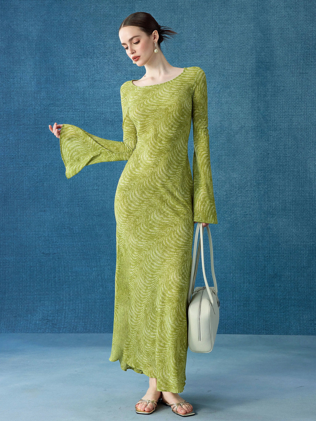 Women's Flare Sleeve Slim-Waist Long Maxi Dress for Beach Vacation Summer Travel Wedding Guest Date Night Holiday Party
