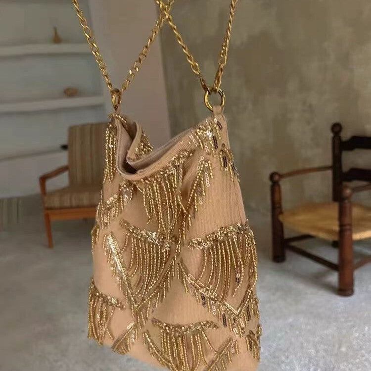 Women's Chinese Tassel Glitter Summer New Chinese-style Handbag Shoulder Crossbody Purse for Work and Travel Office School Modern Everyday Date Night