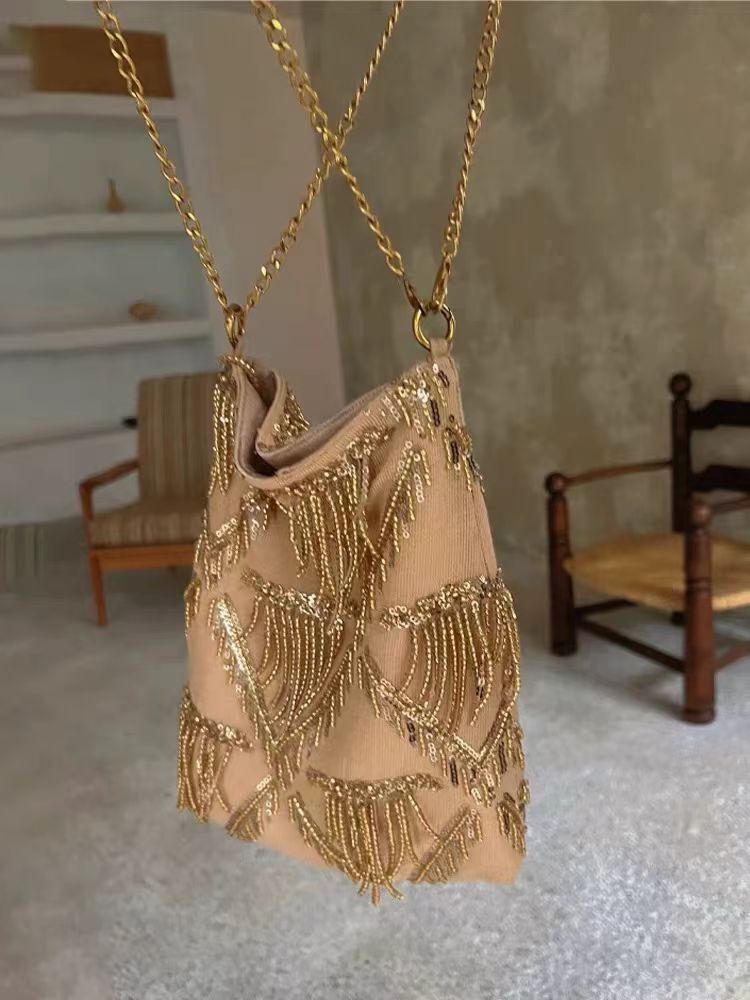 Women's Chinese Tassel Glitter Summer New Chinese-style Handbag Shoulder Crossbody Purse for Work and Travel Office School Modern Everyday Date Night
