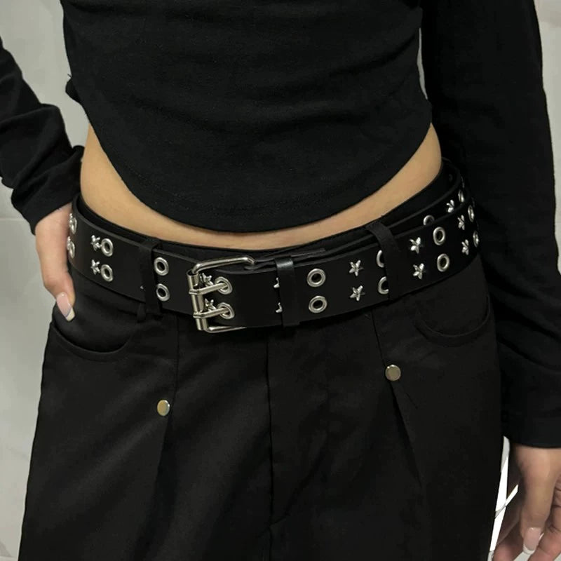 Women's Punk Wide Star Unisex Studded Black Retro Everyday Jeans Belt for Date Night Gift Party Designer Versatile Office Vacation