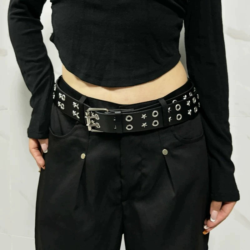 Women's Punk Wide Star Unisex Studded Black Retro Everyday Jeans Belt for Date Night Gift Party Designer Versatile Office Vacation
