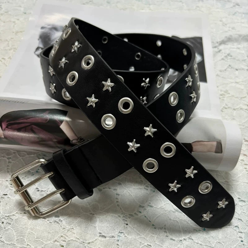 Women's Punk Wide Star Unisex Studded Black Retro Everyday Jeans Belt for Date Night Gift Party Designer Versatile Office Vacation