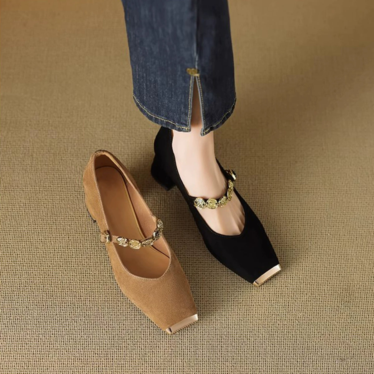 Square Toe French-inspired Mary Jane Pumps for Women