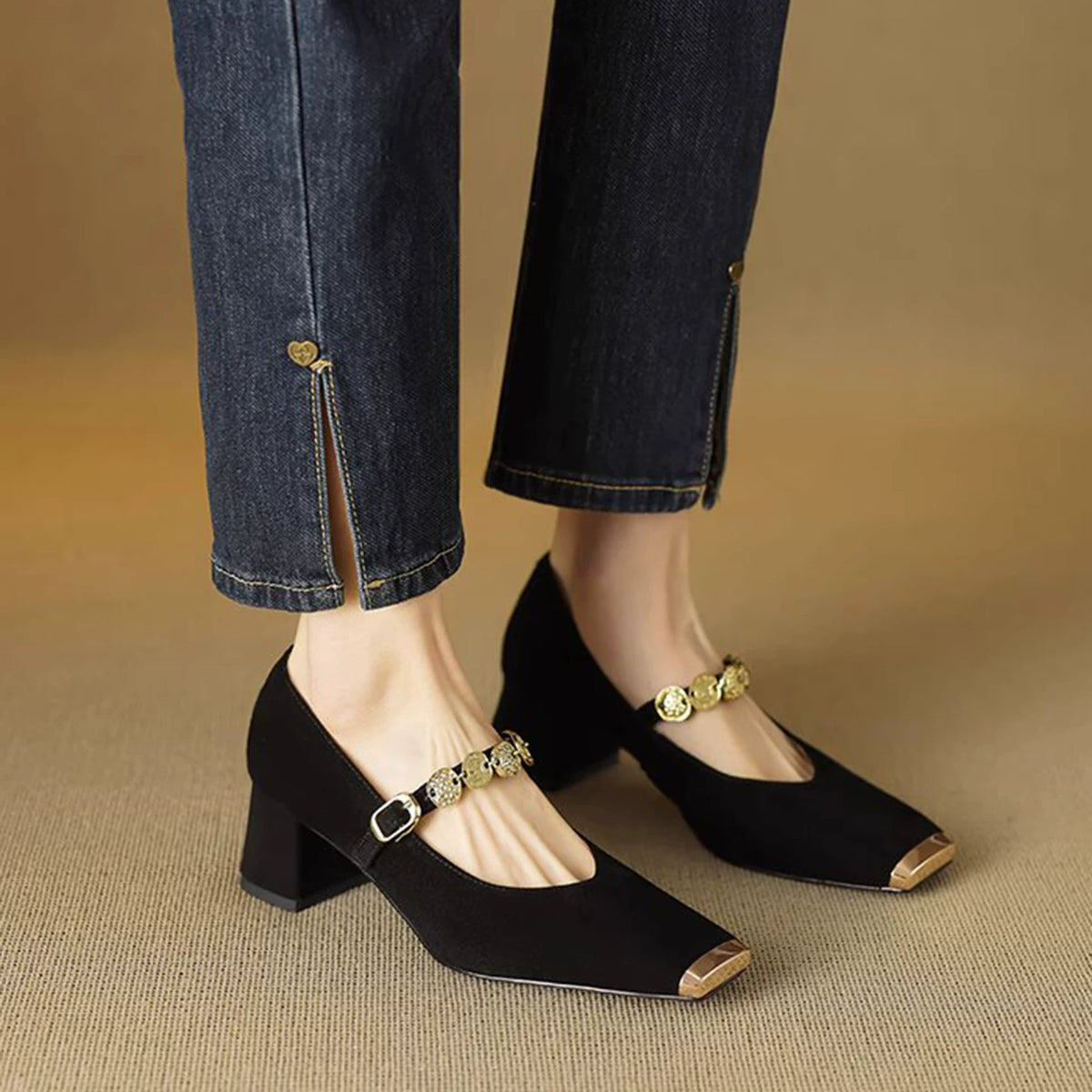 Square Toe French-inspired Mary Jane Pumps for Women