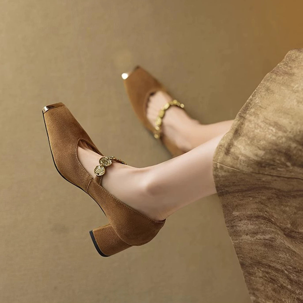 Square Toe French-inspired Mary Jane Pumps for Women