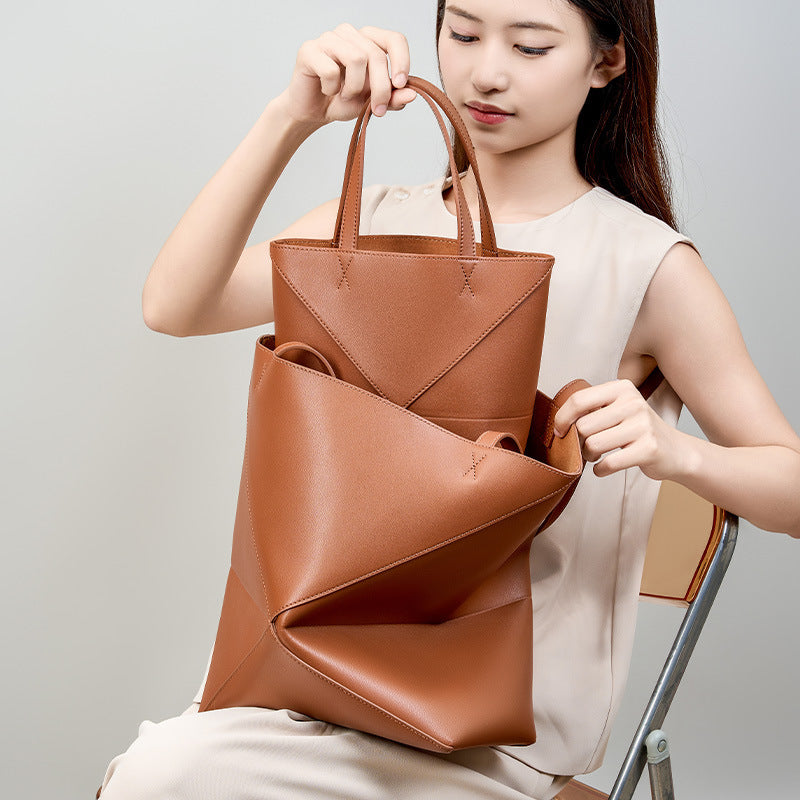 Women's Large-Capacity Geometric Leather Retro Tote Bag Shoulder Crossbody Purse Work and Travel Office