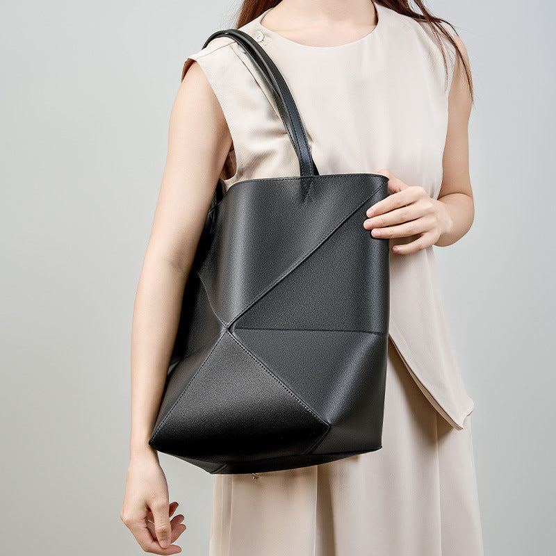 Women's Large-Capacity Geometric Leather Retro Tote Bag Shoulder Crossbody Purse Work and Travel Office