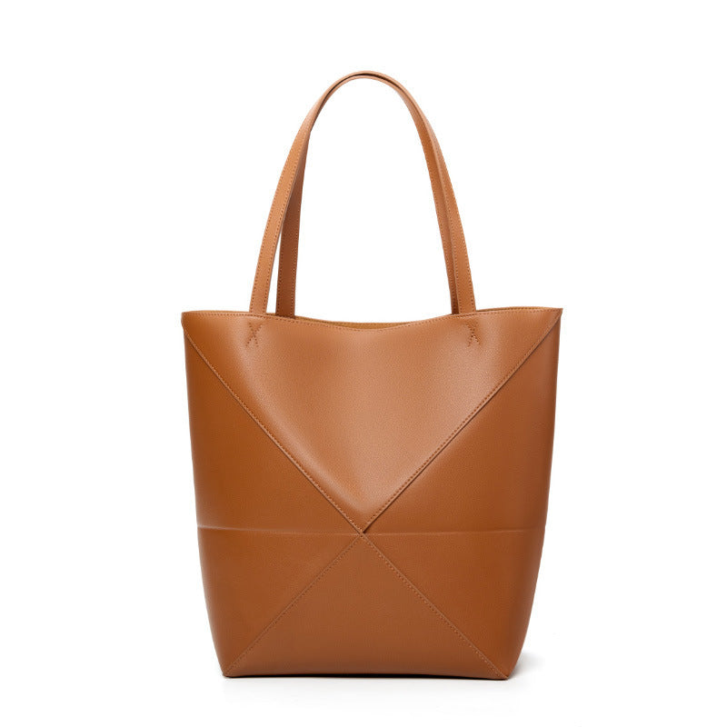 Women's Large-Capacity Geometric Leather Retro Tote Bag Shoulder Crossbody Purse Work and Travel Office