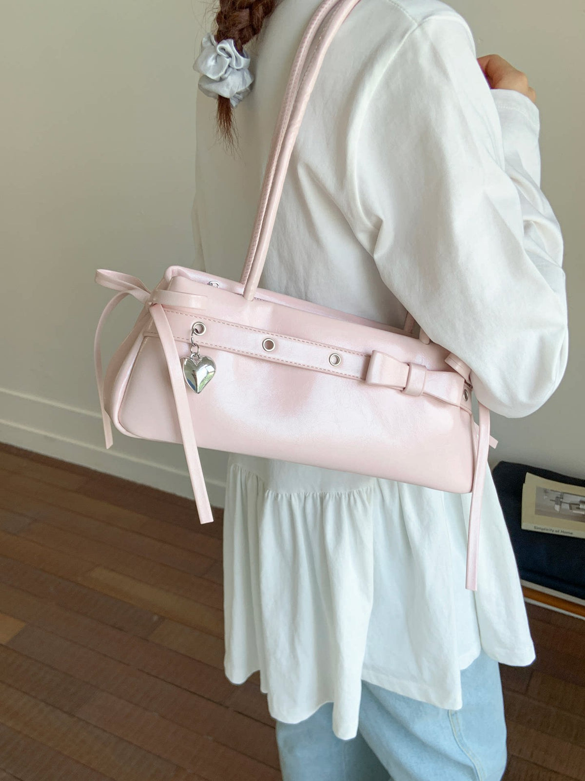 Women's Waxed Summer Ballet Bow Underarm Bag Shoulder Purse Handbag Work Travel Everyday Purse