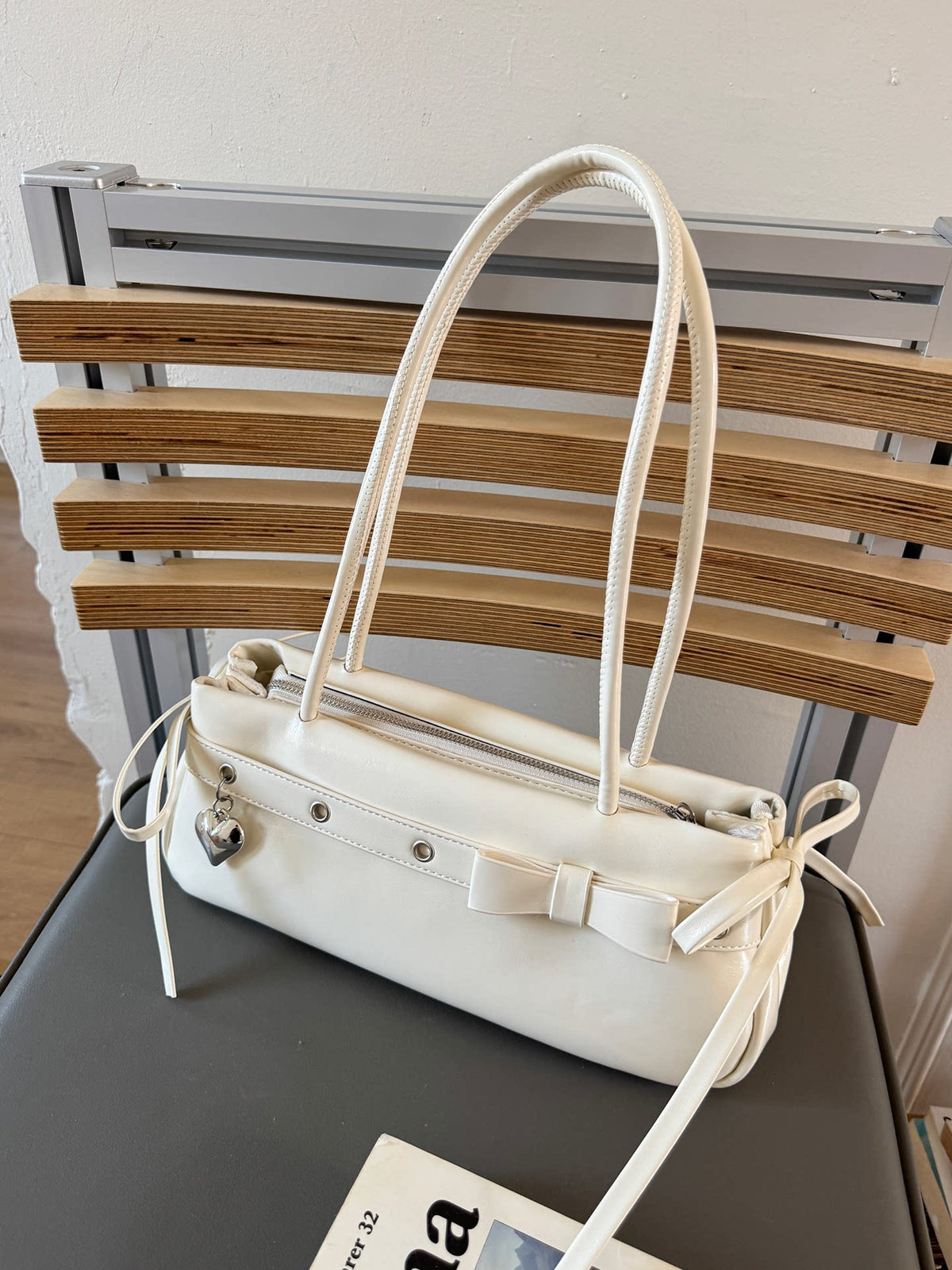 Women's Waxed Summer Ballet Bow Underarm Bag Shoulder Purse Handbag Work Travel Everyday Purse