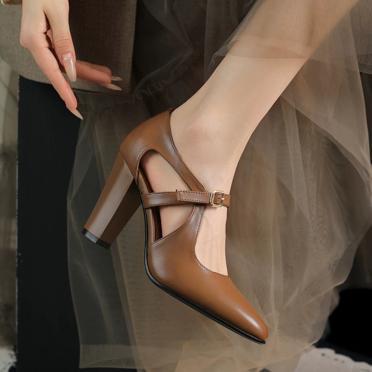 Women's Summer Pointed Toe Block Heel High Heel Flat Pumps Closed-Toe Dress Heels Wedding Guest Cocktail Party