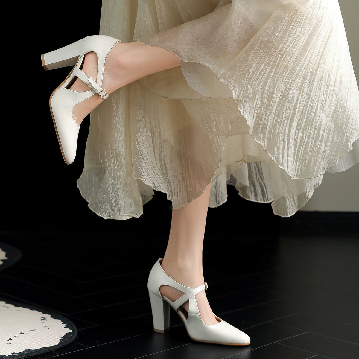 Women's Summer Pointed Toe Block Heel High Heel Flat Pumps Closed-Toe Dress Heels Wedding Guest Cocktail Party