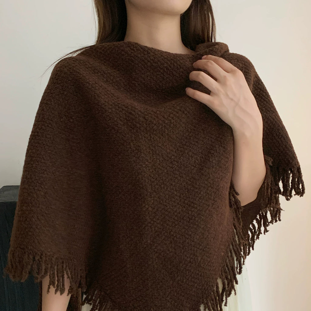 Women's Tassel Retro Knit Shawl for Office and Travel Evening Gift Everyday Wear Holiday Gift