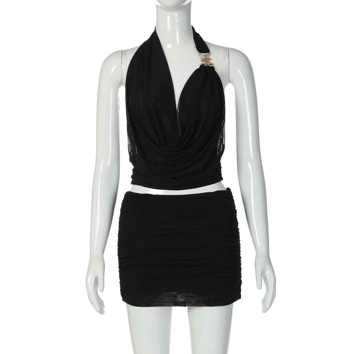 Women's Slim-Fit Bodycon Breathable Mesh Cutout Two-Piece Set for Office Workwear Wedding Guest Business Casual Travel Weekend At Home