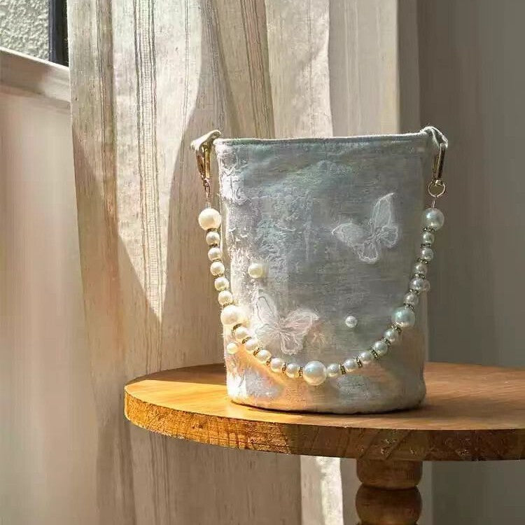 Women's Chinese Pearl New Chinese-style Bucket Bag Drawstring Shoulder Purse Hobo for Everyday Use Travel Work Modern Office School