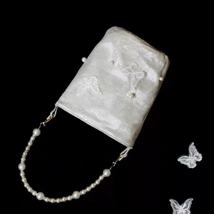 Women's Chinese Pearl New Chinese-style Bucket Bag Drawstring Shoulder Purse Hobo for Everyday Use Travel Work Modern Office School