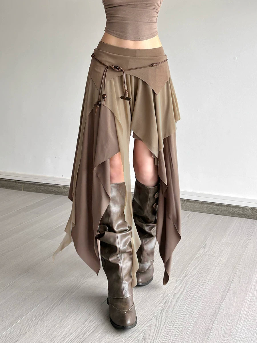 Women's High-waist Maxi Slim-fit Color-block Asymmetric Skirt Midi Office Slimming