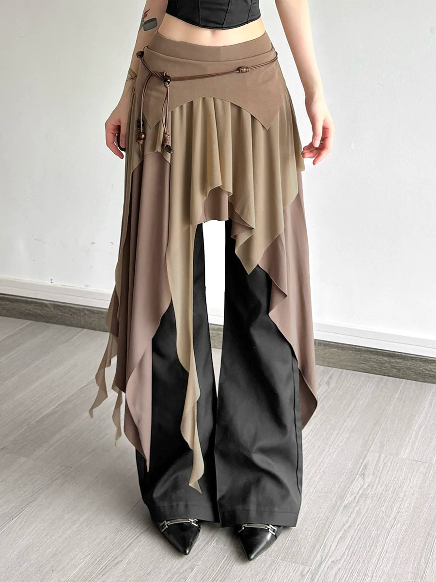 Women's High-waist Maxi Slim-fit Color-block Asymmetric Skirt Midi Office Slimming