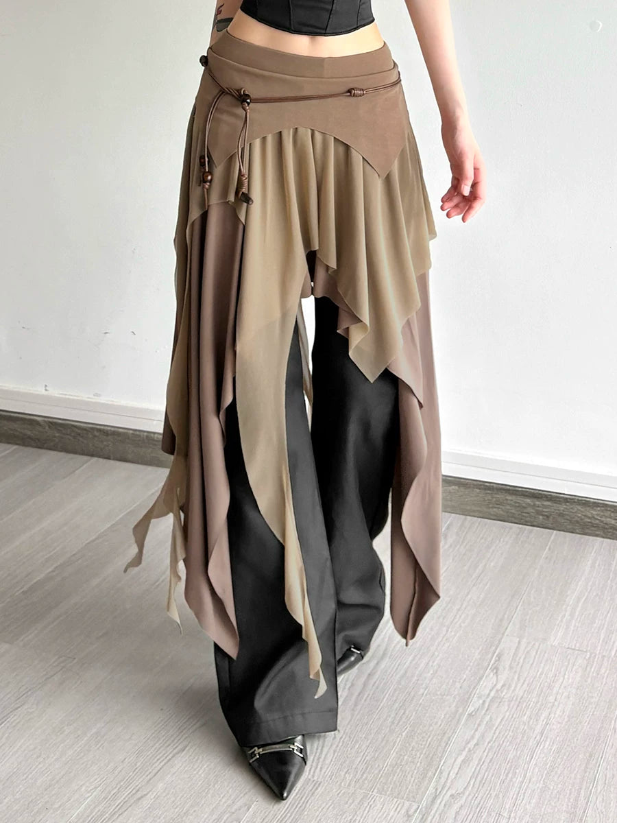 Women's High-waist Maxi Slim-fit Color-block Asymmetric Skirt Midi Office Slimming