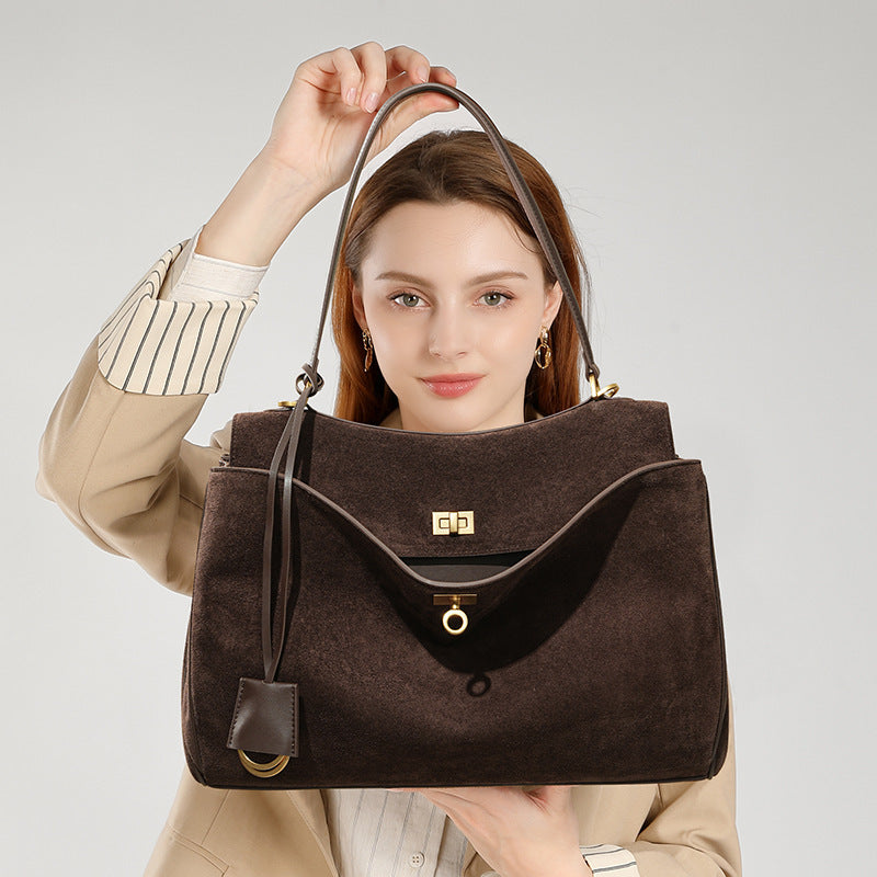 Women's Large-capacity Commute Frosted Office Leather Suede Workwear Tote Bag Shoulder Crossbody Purse Premium Work and Travel