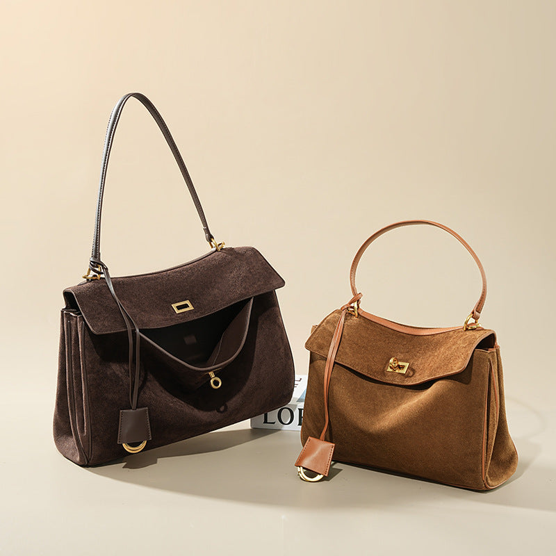 Women's Large-capacity Commute Frosted Office Leather Suede Workwear Tote Bag Shoulder Crossbody Purse Premium Work and Travel