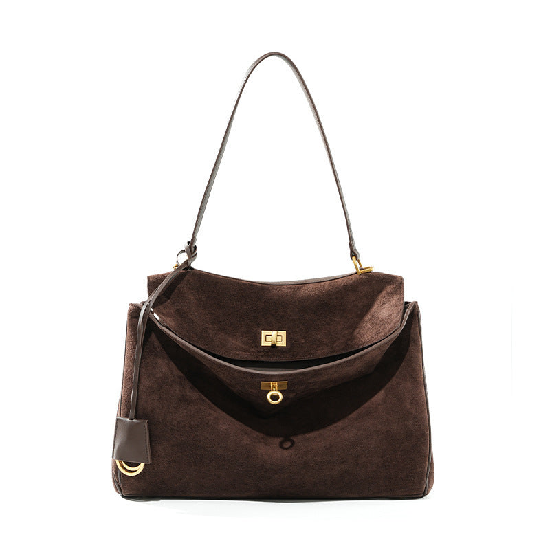 Women's Large-capacity Commute Frosted Office Leather Suede Workwear Tote Bag Shoulder Crossbody Purse Premium Work and Travel