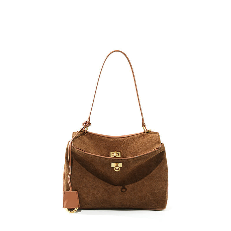 Women's Large-capacity Commute Frosted Office Leather Suede Workwear Tote Bag Shoulder Crossbody Purse Premium Work and Travel