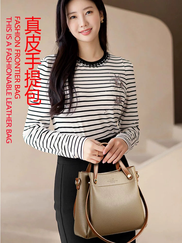Women's Large-capacity Leather Bucket Bag Drawstring Shoulder Purse Work Travel Everyday Purse