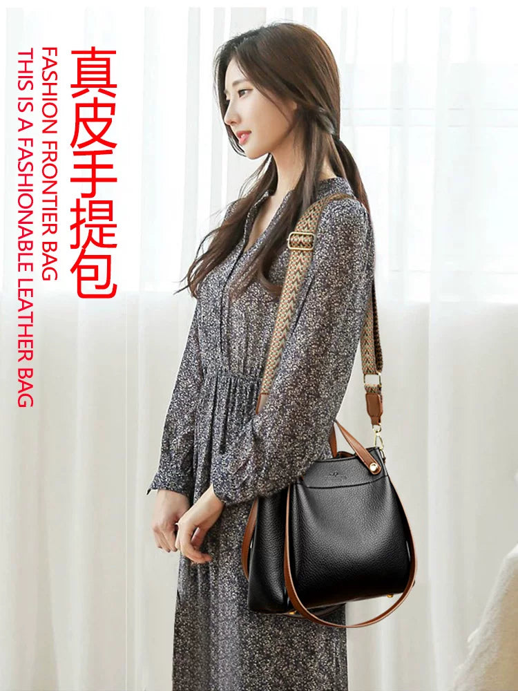Women's Large-capacity Leather Bucket Bag Drawstring Shoulder Purse Work Travel Everyday Purse