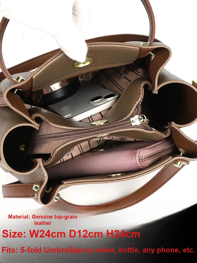 Women's Large-capacity Leather Bucket Bag Drawstring Shoulder Purse Work Travel Everyday Purse