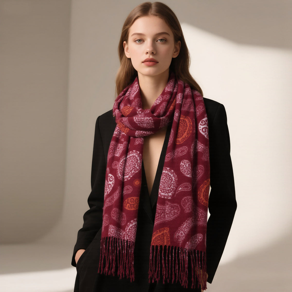 Women's Fall Winter Knit Thickened Fleece-Lined Shawls Scarves Scarf Fashion Wrap