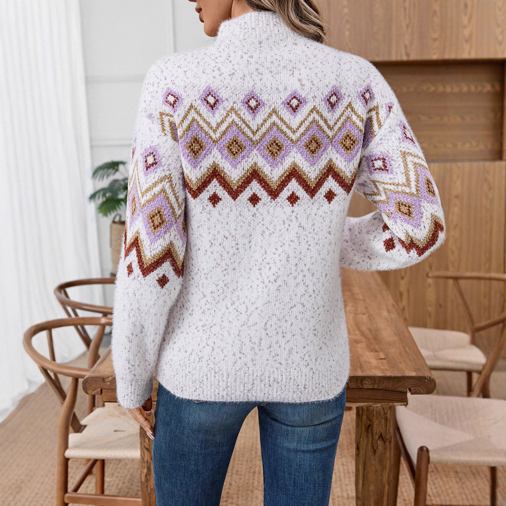 Women's Mock Neck Fall Winter Oversized Long Sleeve Casual Sweater Knit Pullover Top